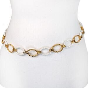Vintage Gold Tone White Chain Link Belt 90s 80s Circle Hip Braided Metal VTG 31"